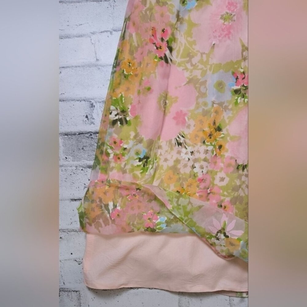 Vintage 60s Sylvia Ann Floral Maxi Dress – Sheer Sleeves & Velvet Trim XS - Picture 7 of 13